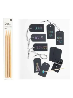 12 étiquettes en papier à gratter arc-en-ciel + 3 stylets - N/A