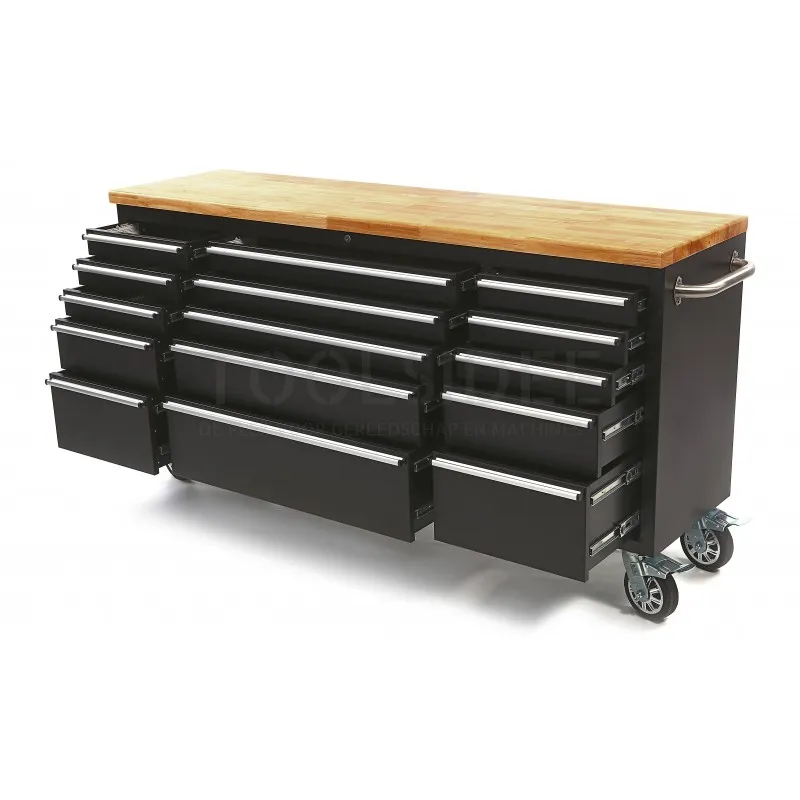 Chariot à outils mobile HBM avec plateau en bois - 182 cm - Noir