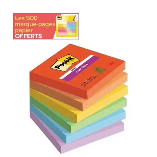Lot de 12 Notes Super Sticky Collection Playful,76 x 76 mm, 90 feuilles