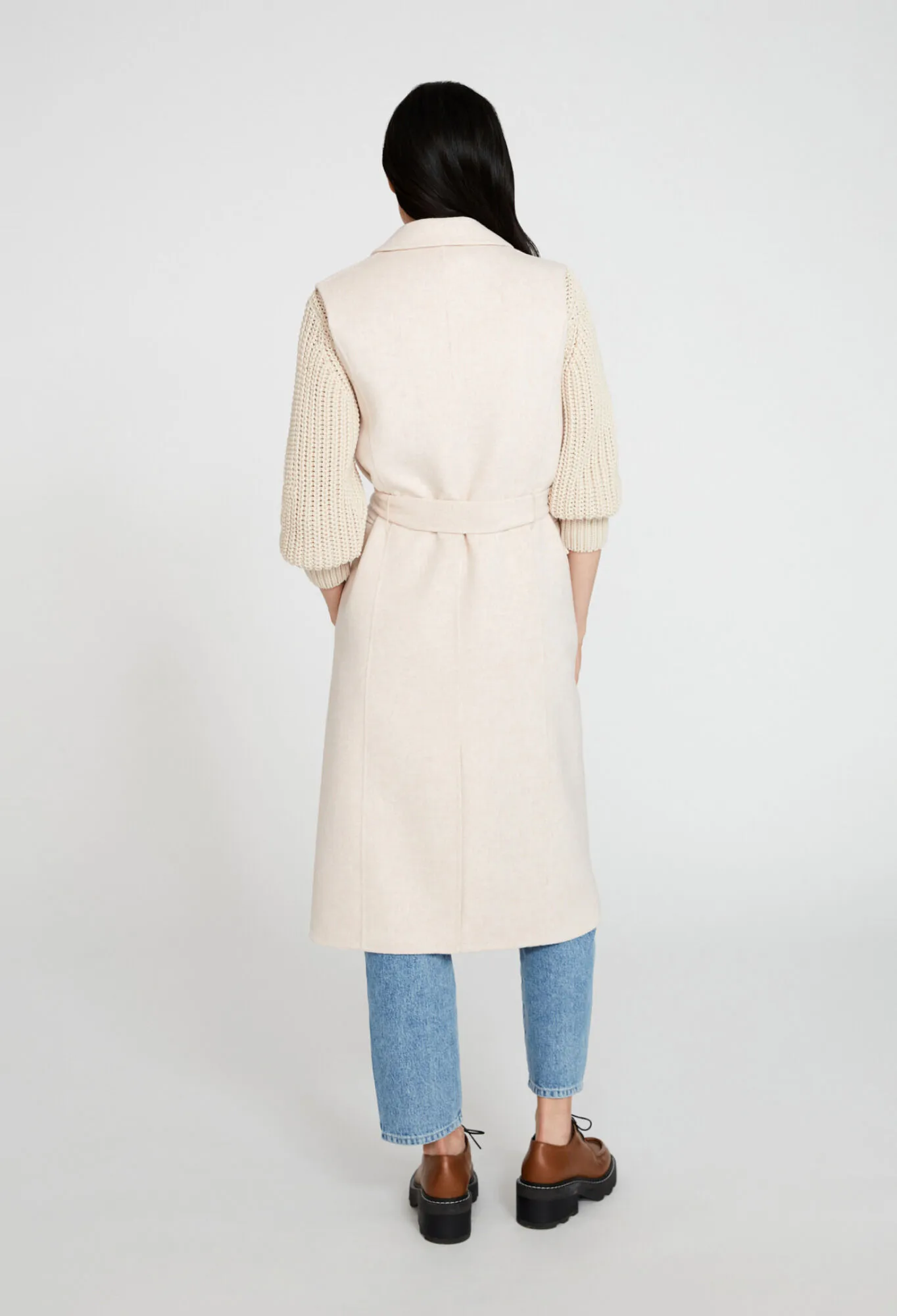 Manteau vanille laine sans manche | Claudie FR
