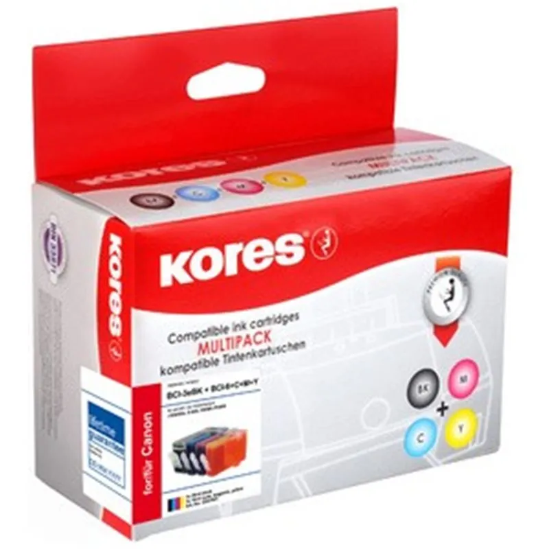 Pack 4 cartouches d'encre compatible Canon Pixma PGI-5BK/CLI-8 - noir et couleur - Kores
