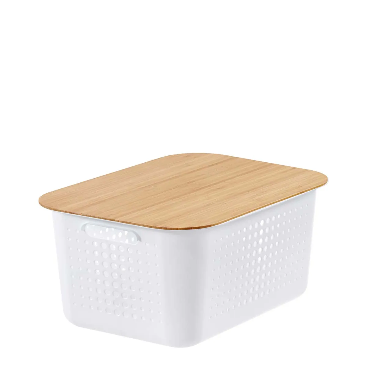 Panier de rangement en plastique recyclé avec couvercle en bambou - 10 litres