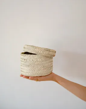 Panier rond tressé avec couvercle 