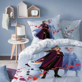 Parure de lit enfant - DISNEY - FROZEN TRIO - 100% coton - 140x200 cm bleu - Reine des Neiges