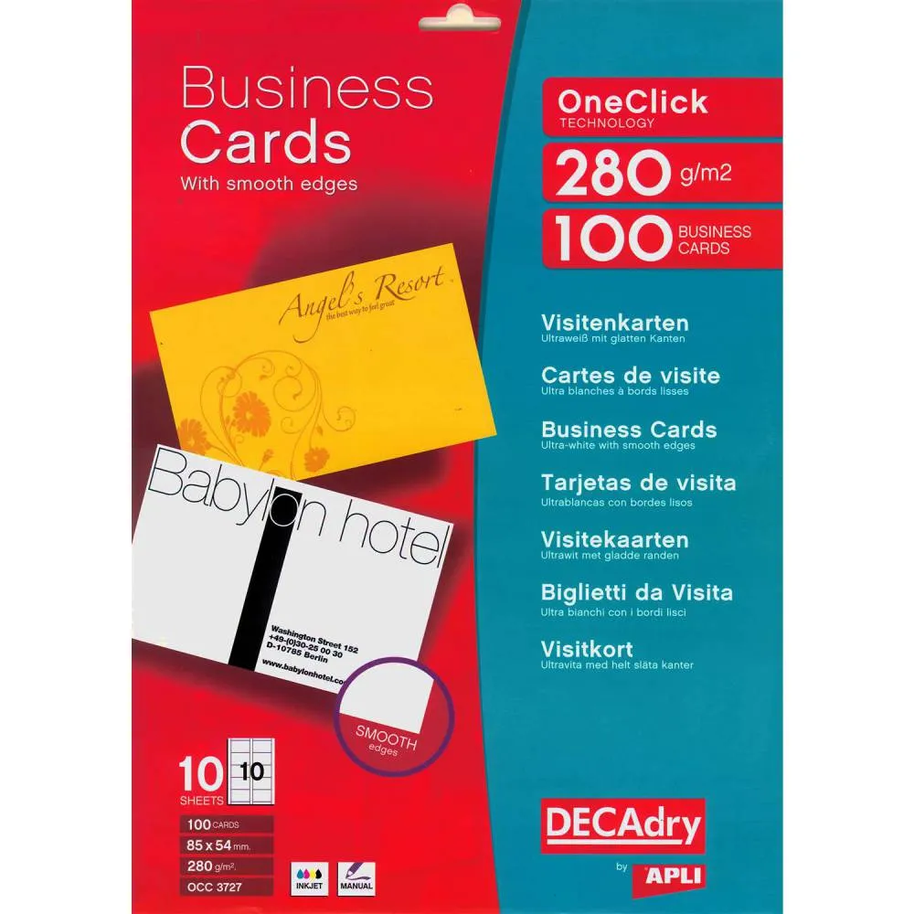 Pochette 100 cartes de visite blanches oneclick - 280g85 x 54 mm