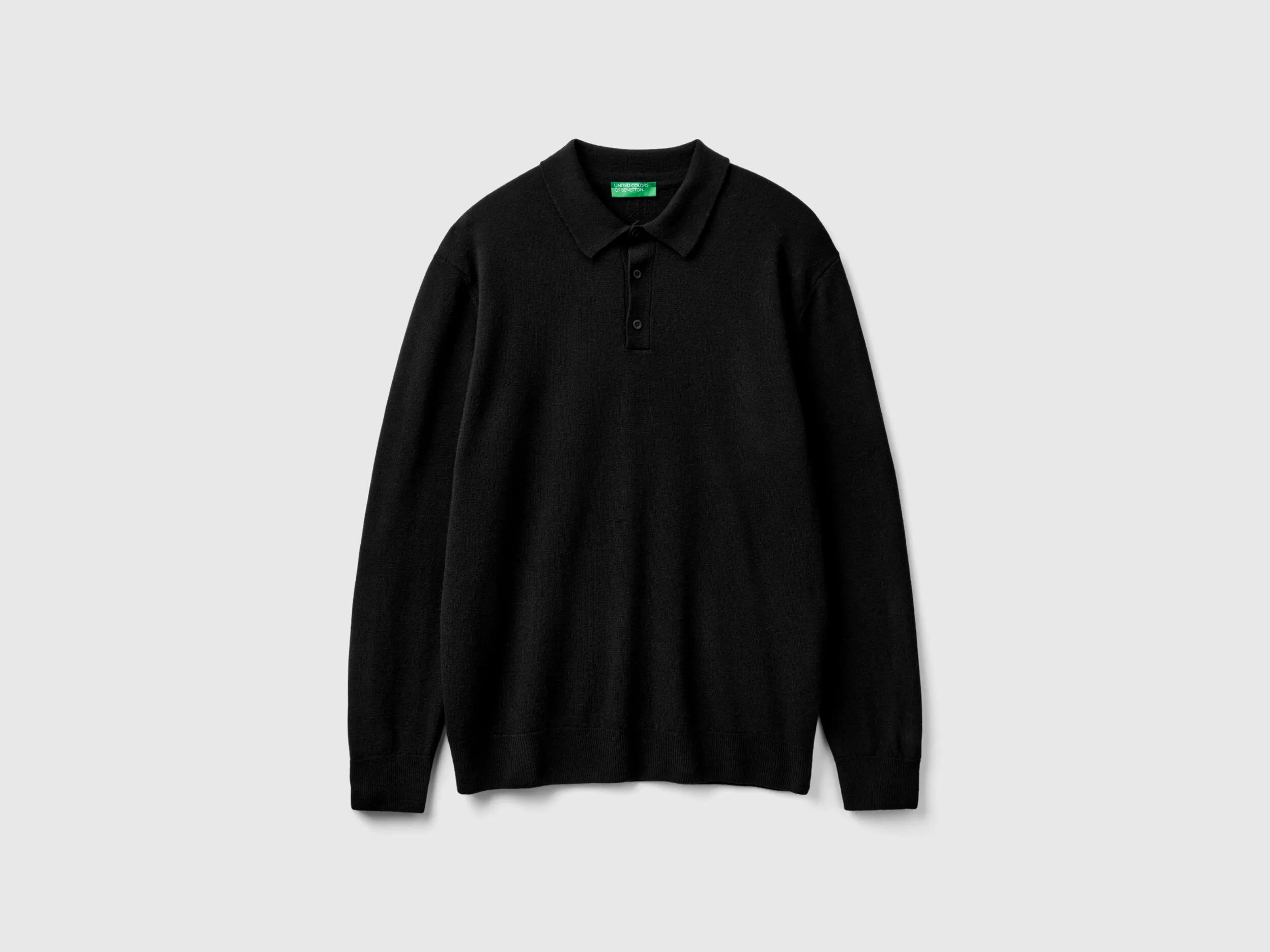 Polo noir en pure laine mérinos