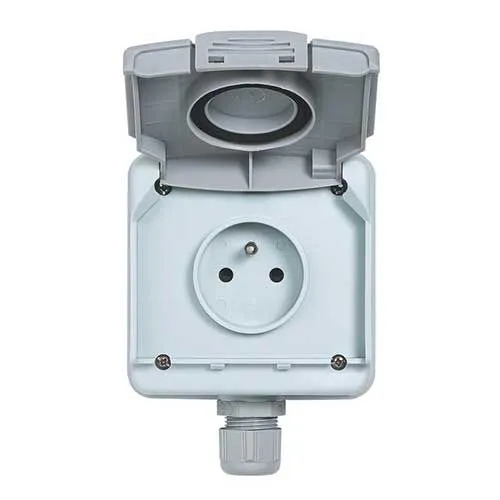 Prise de courant 2P+T pour recharge véhicule électrique LEGRAND Green'up étanche complet saillie gris   - 090471