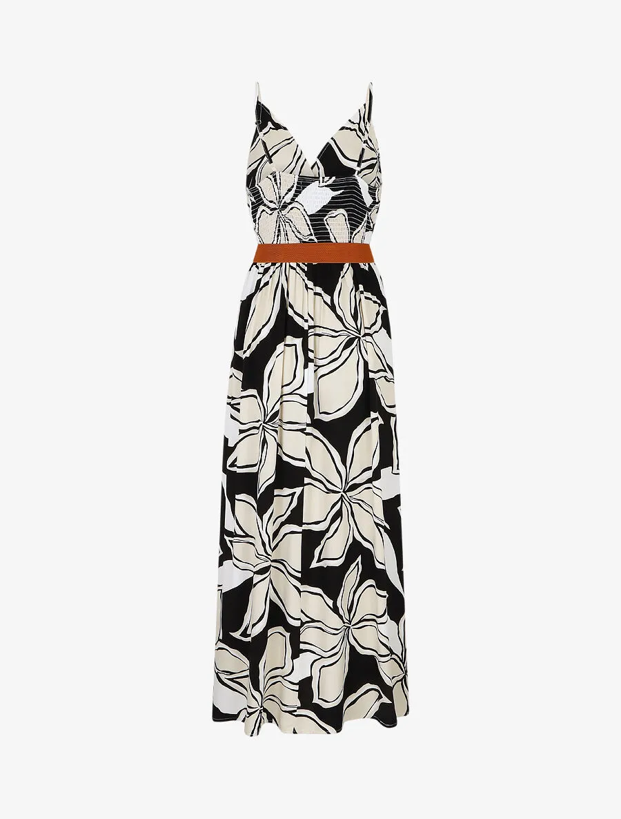 Robe longue à imprimé grandes fleurs - Noir